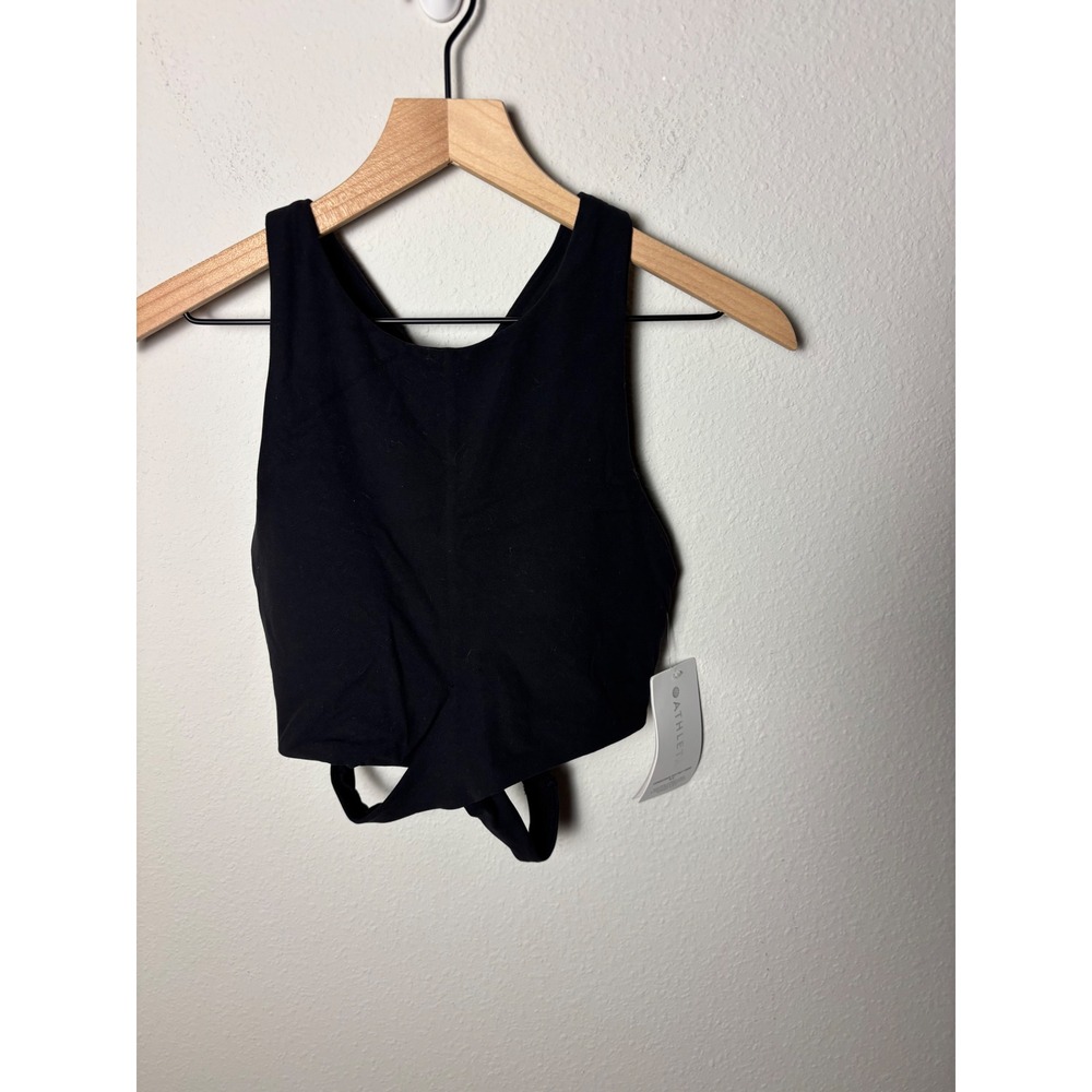 ☀️Athleta Conscious Cut Out Crop Top Black High Neck Yoga Tank Bra LG NWT